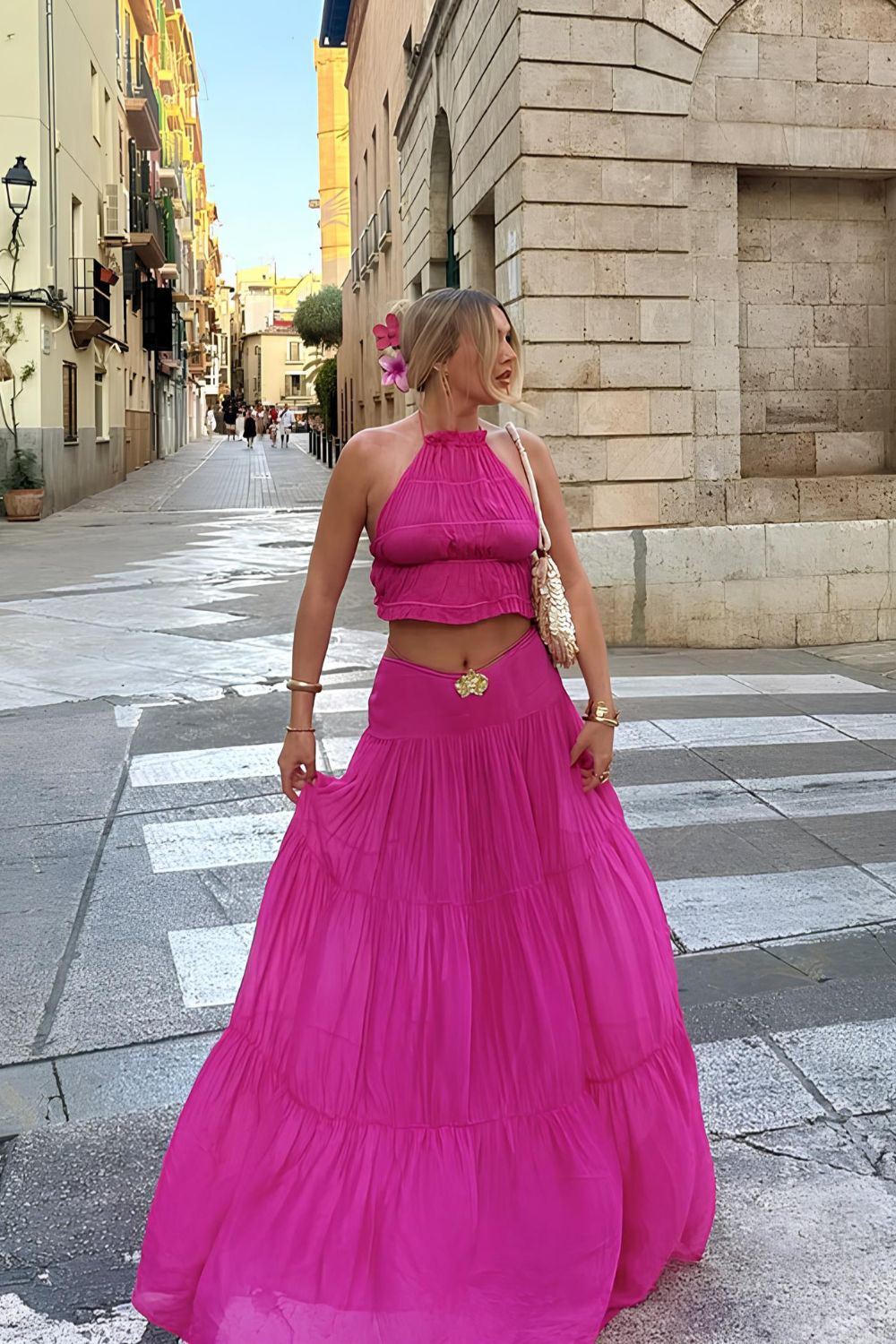 Hot pink maxi skirt and matching tank