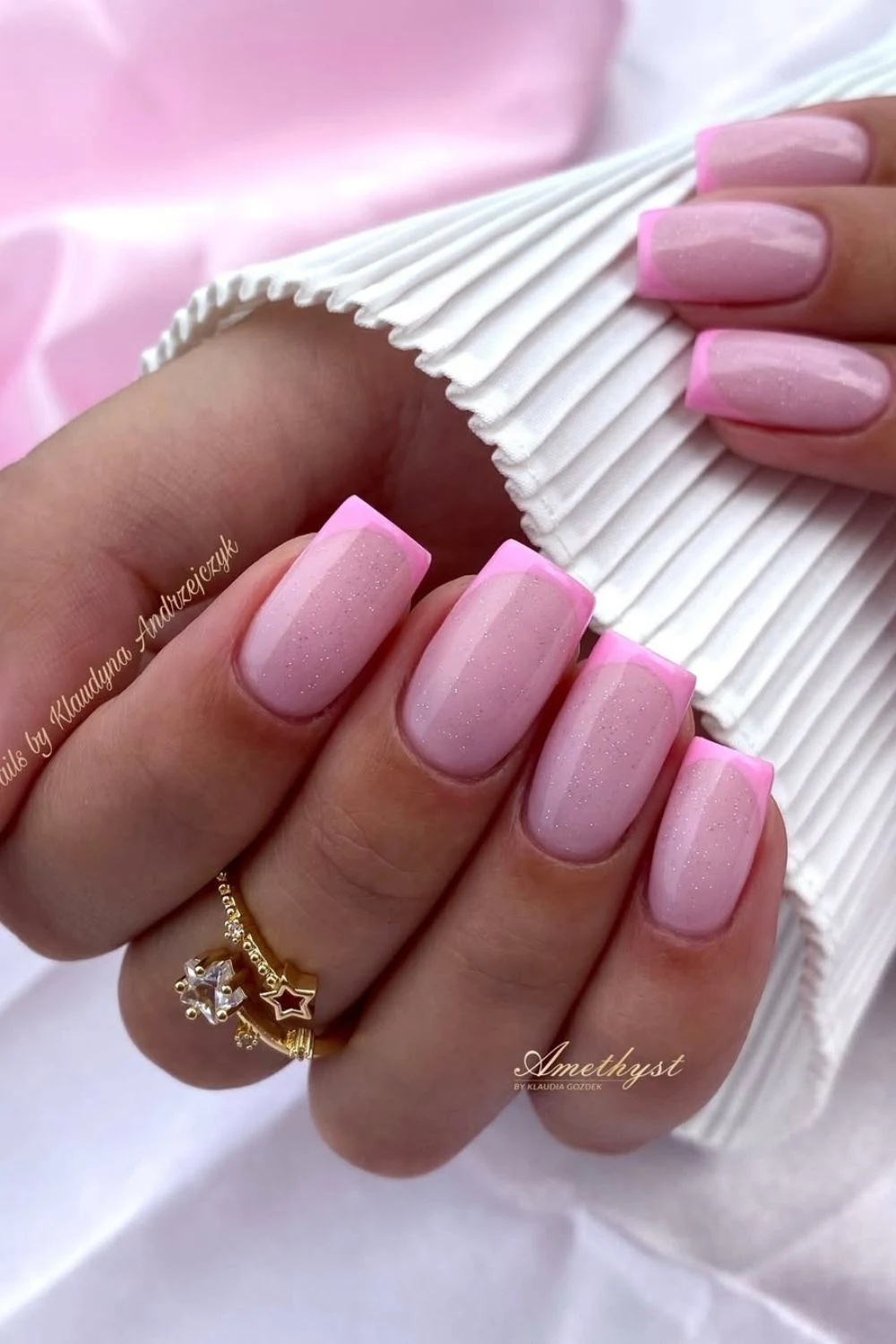 Light pink French mani with shimmer