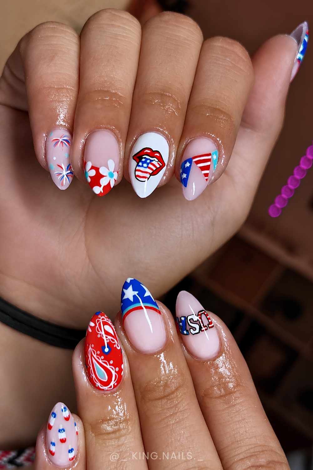 Mismatched patriotic manicure