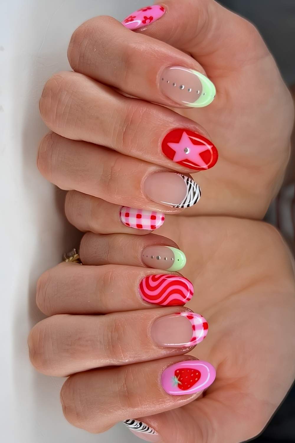 Mix and match nails with strawberries and stars