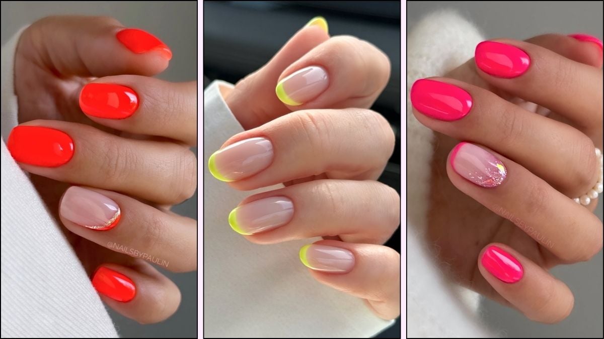 A collage of neon nail designs for summer