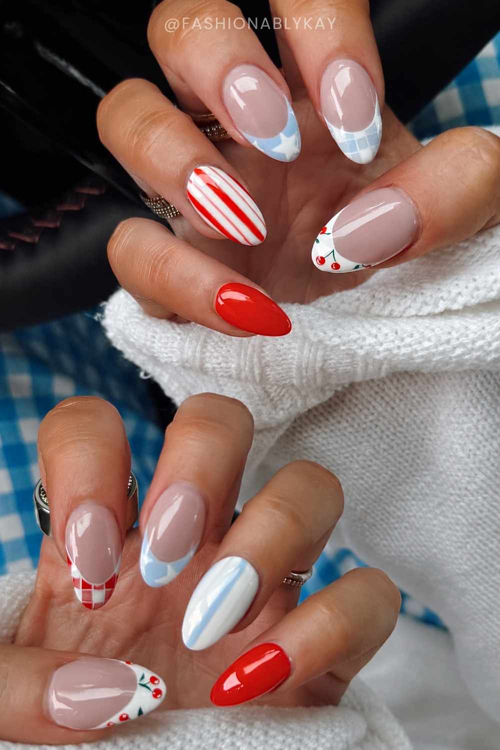 Patriotic blue and red mani with mixed motifs
