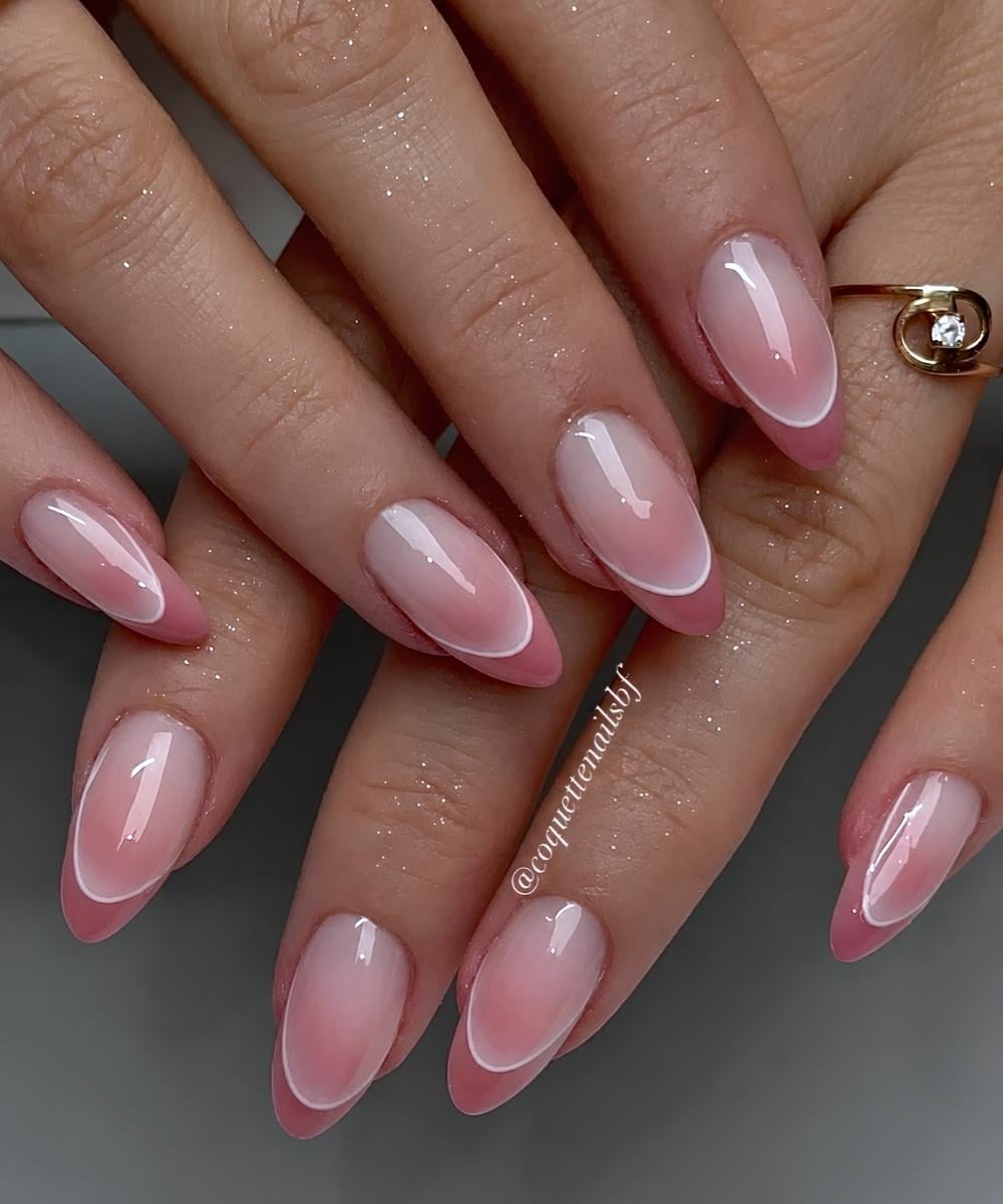 Pink French mani on blush pink base