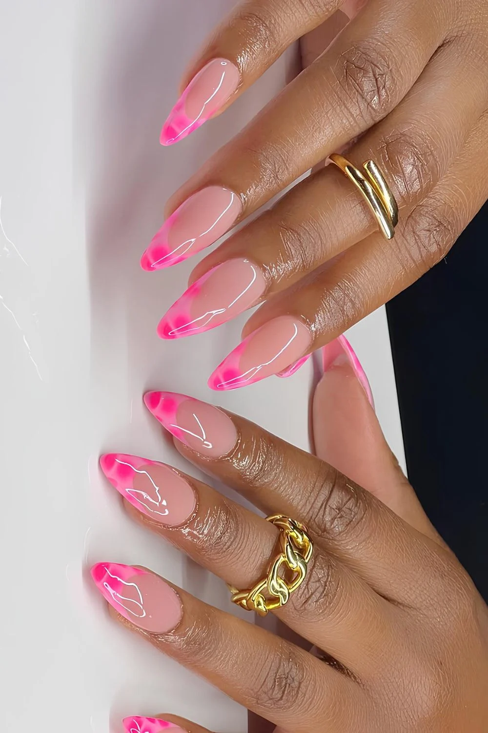 Pink French mani with animal print tips