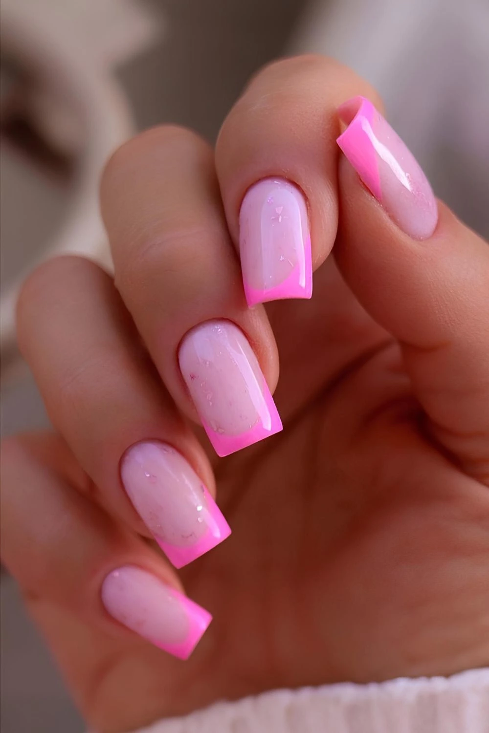 Pink French mani with pink base and foil accents