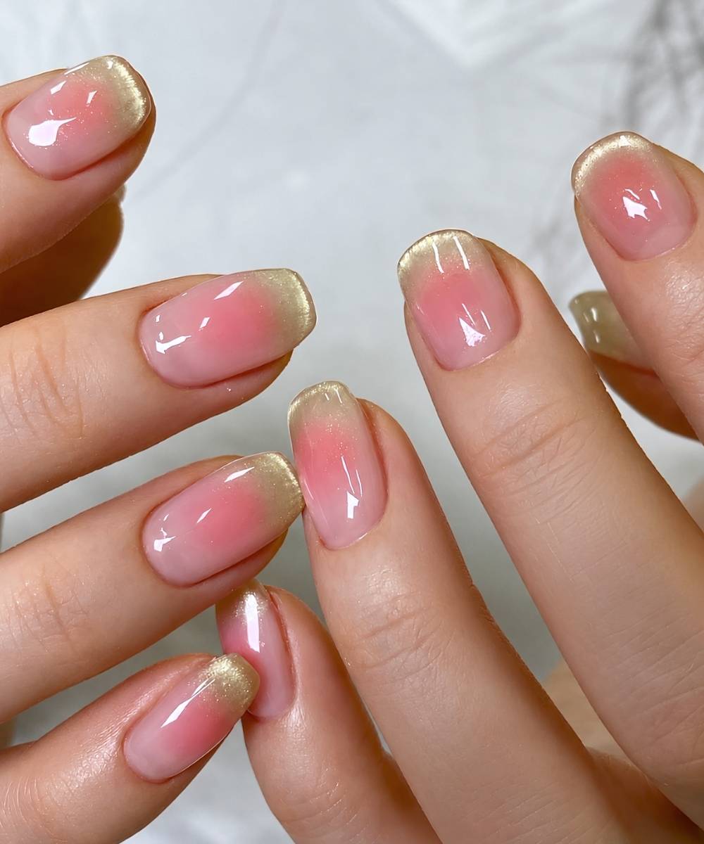 Pink and green cat eye manicure