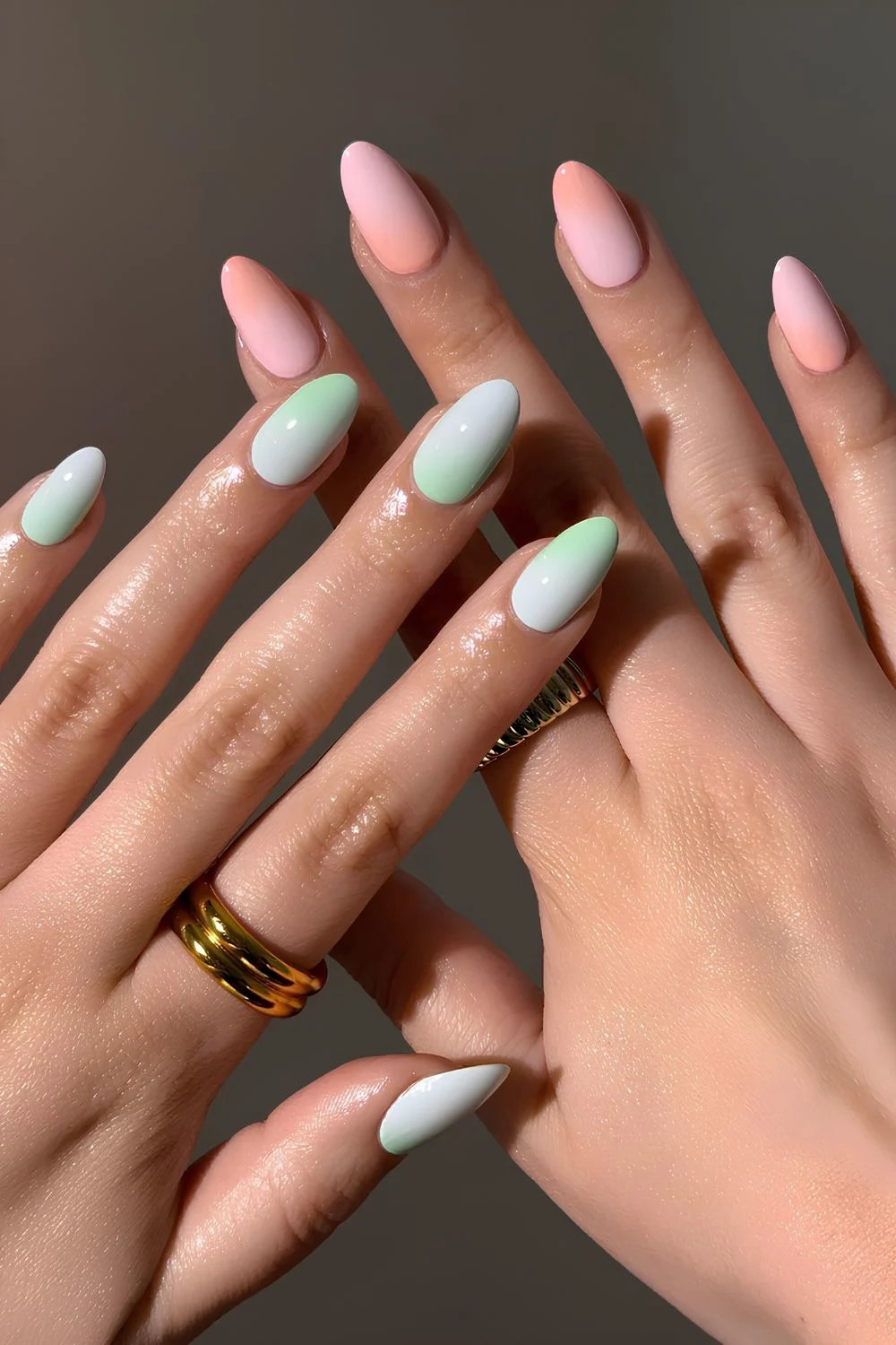 Pink and green gradient manicure