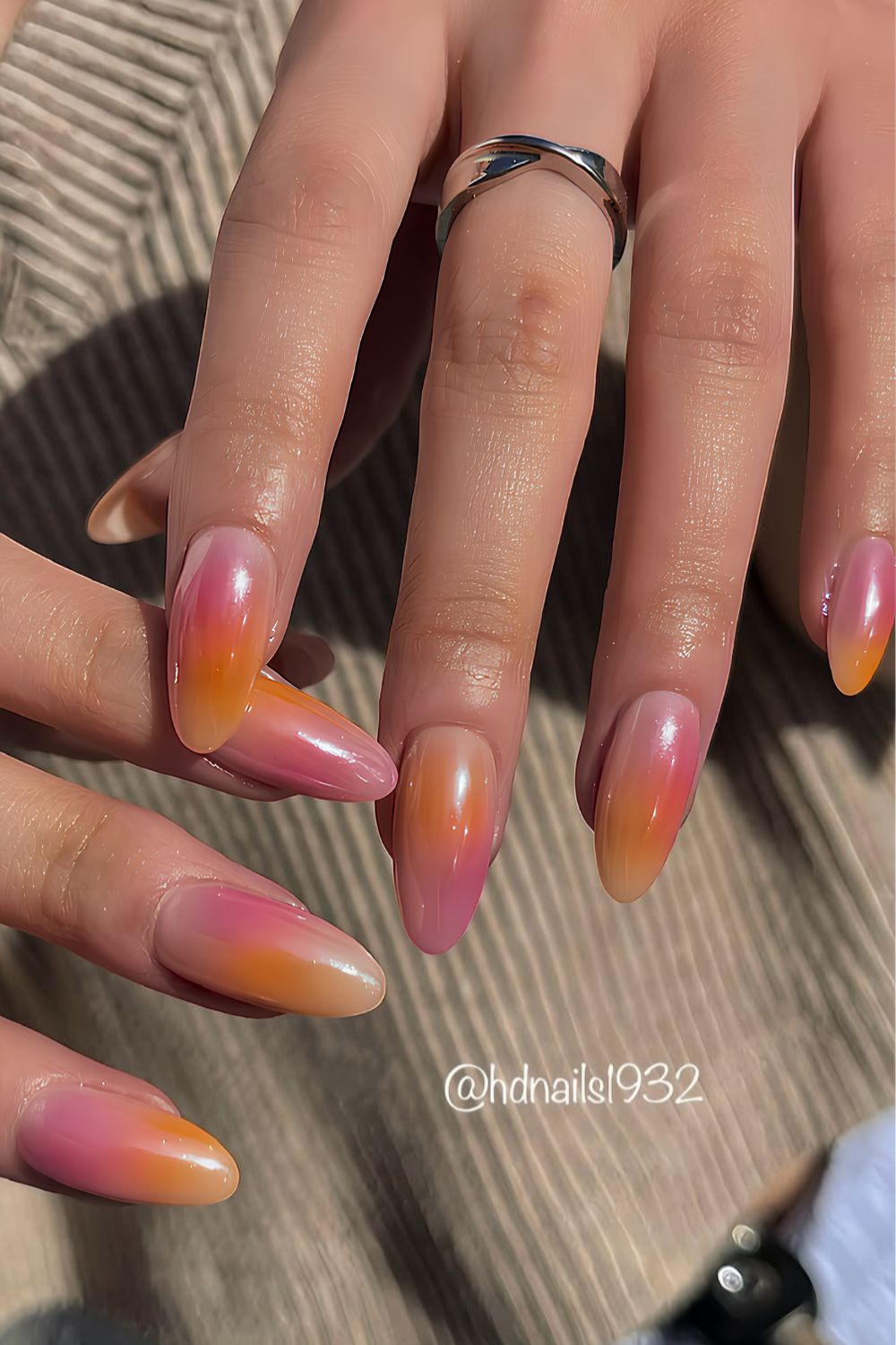 Pink and orange gradient chrome mani