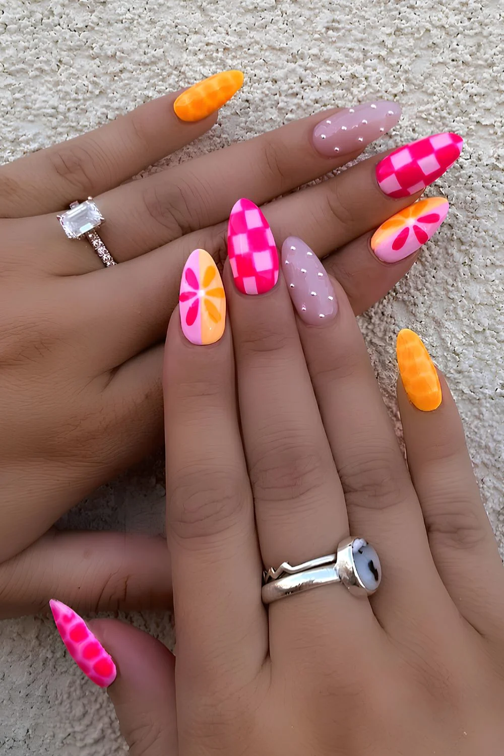 Summer Orange Floral Nails That Shine