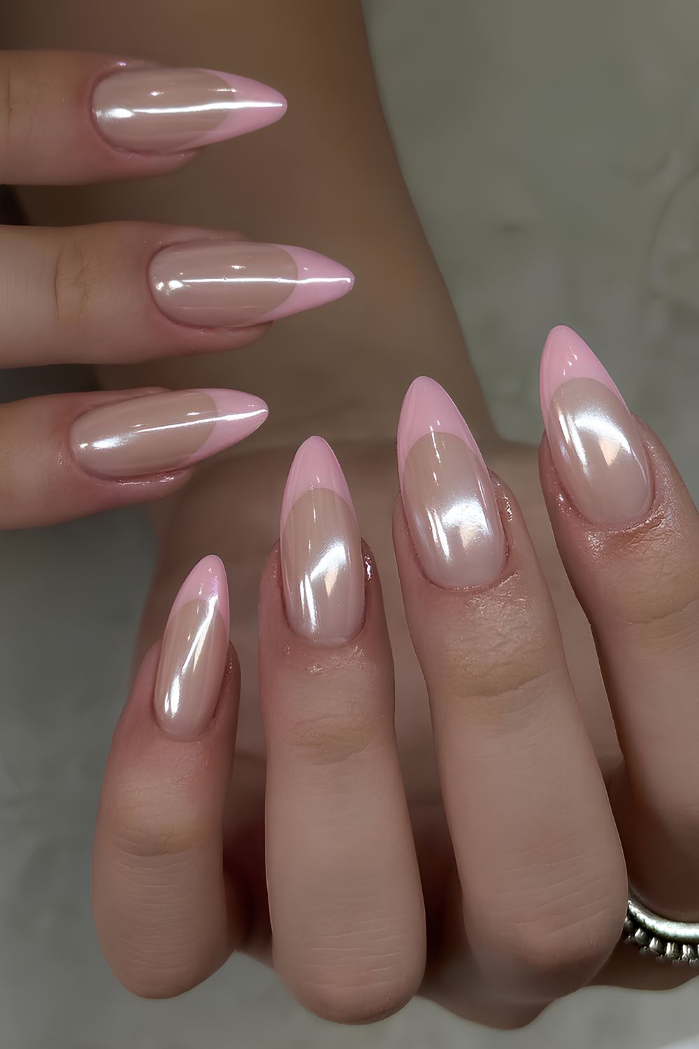 Pink chrome French manicure
