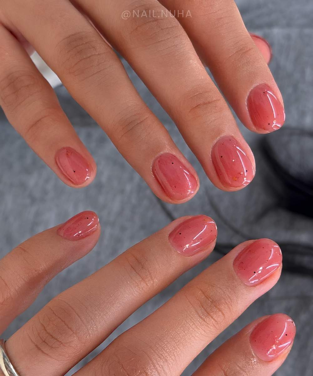 Pink jelly mani with fruit peel details