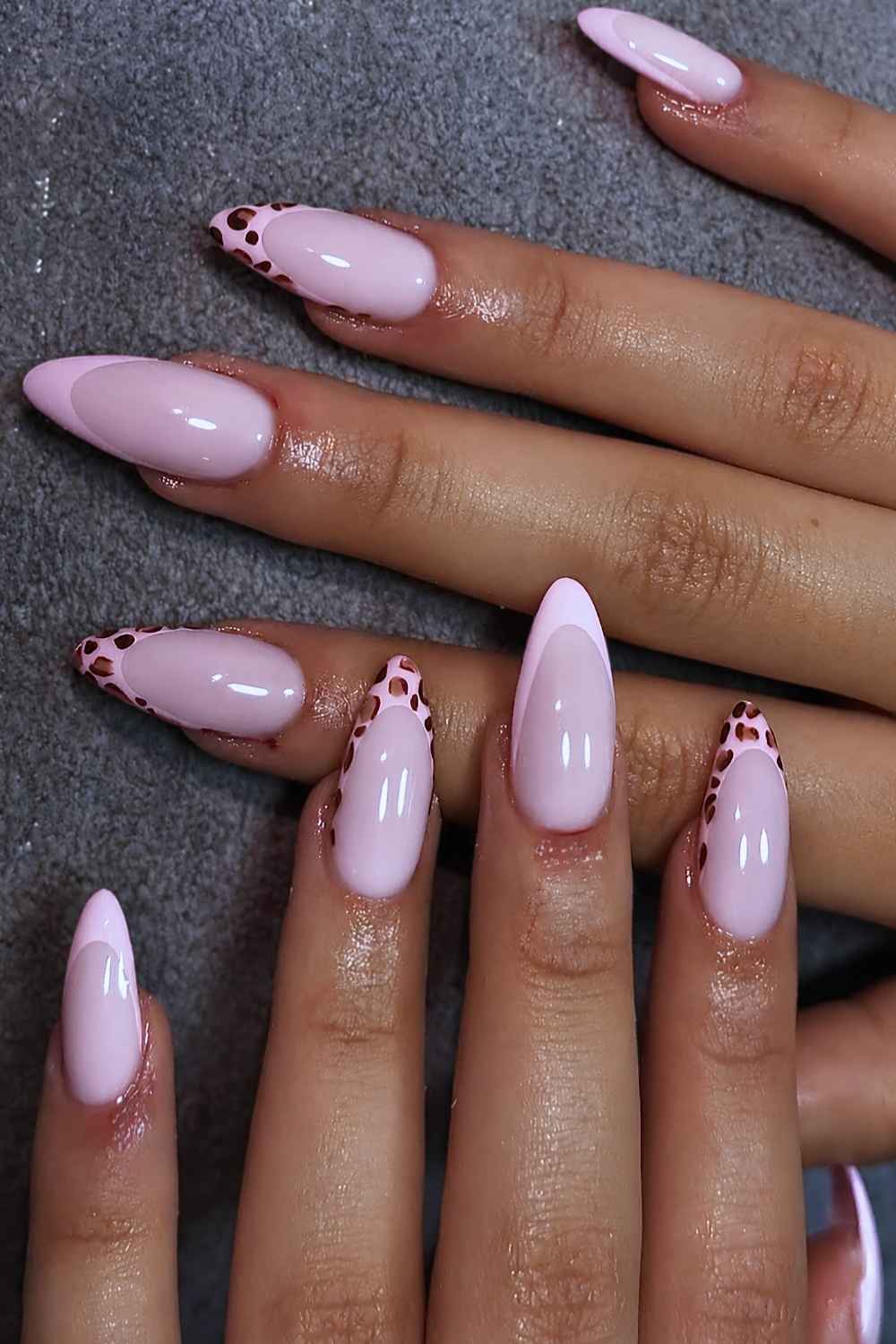 Pink on pink French mani with leopard print