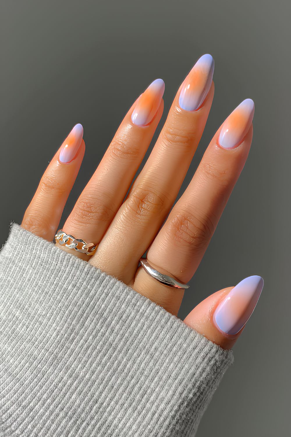 Purple and orange aura effect nails