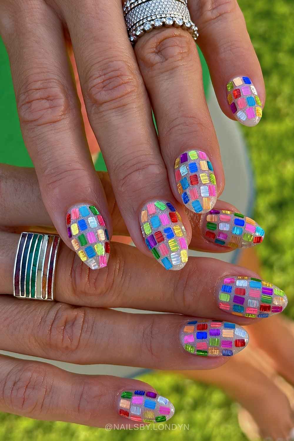 Rainbow disco manicure