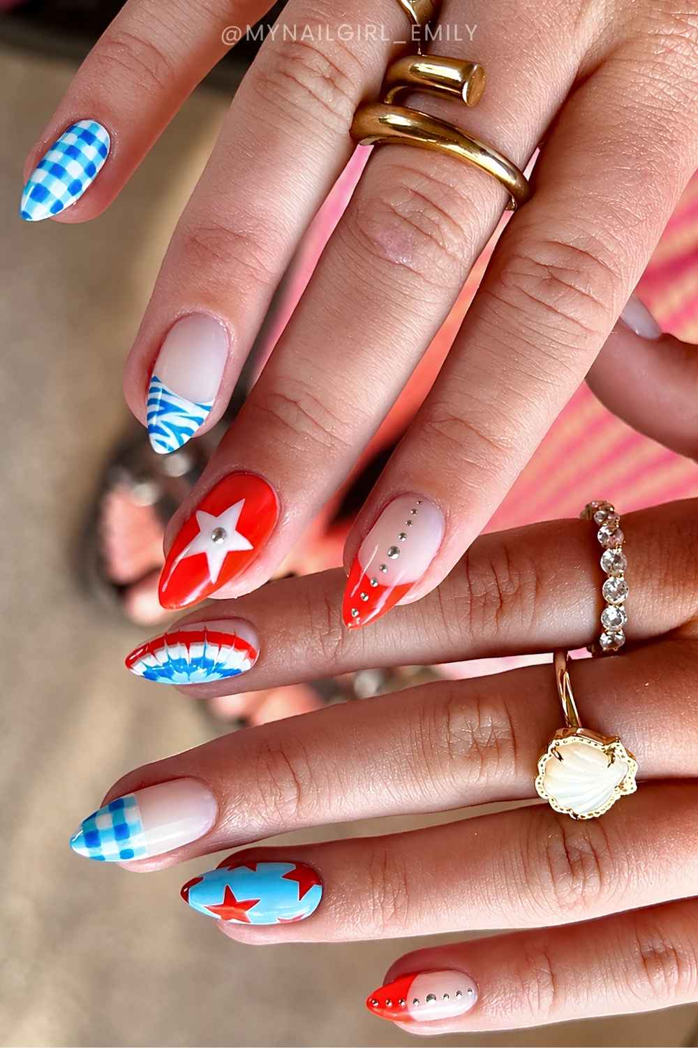 Red and blue mix and match patriotic nails