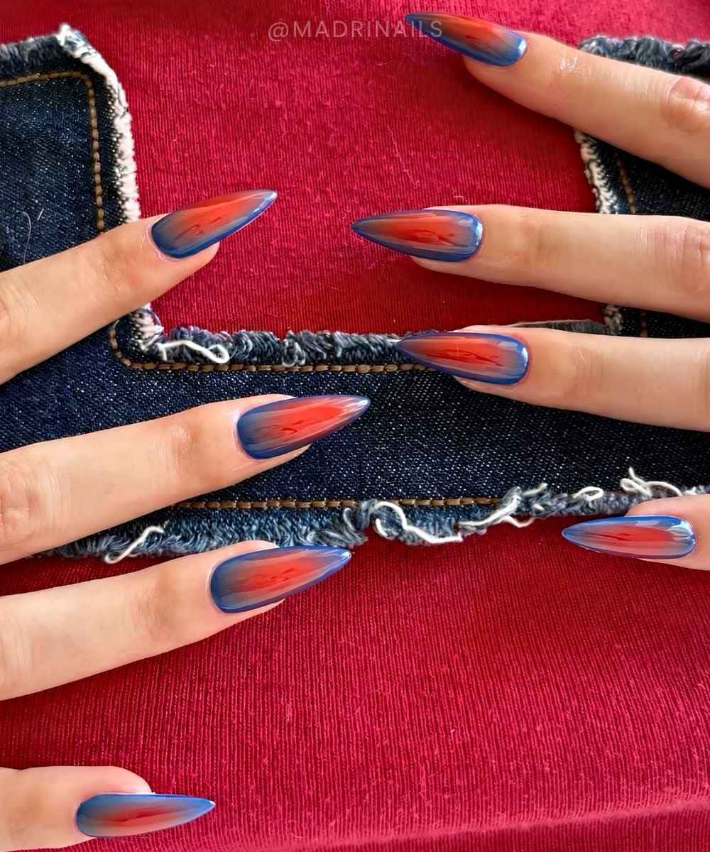 Red and royal blue aura nails