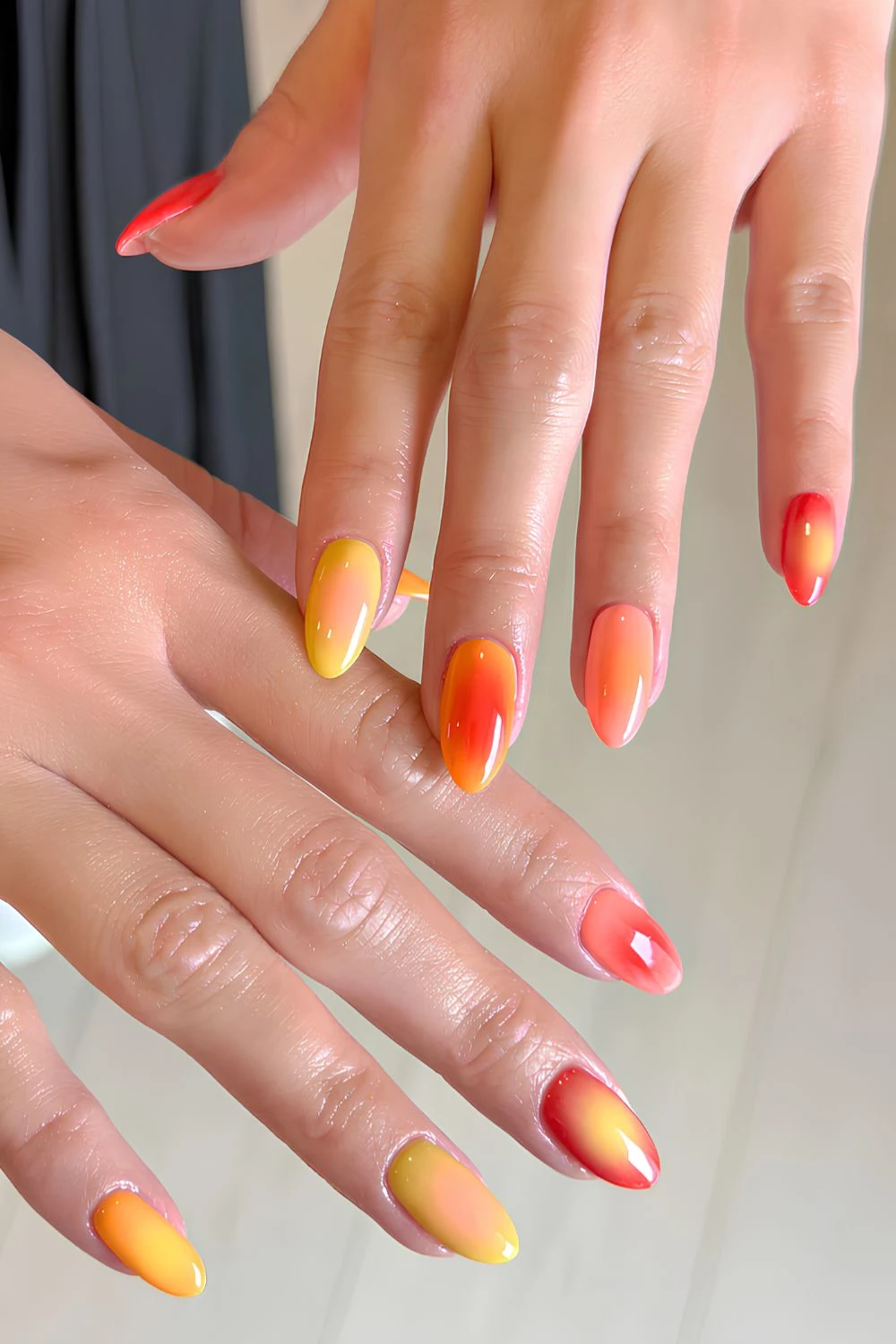 Red and yellow sunset aura nails