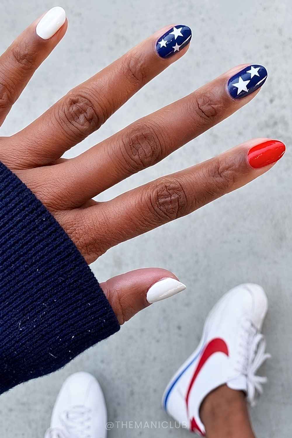 Red blue and white American flag manicure