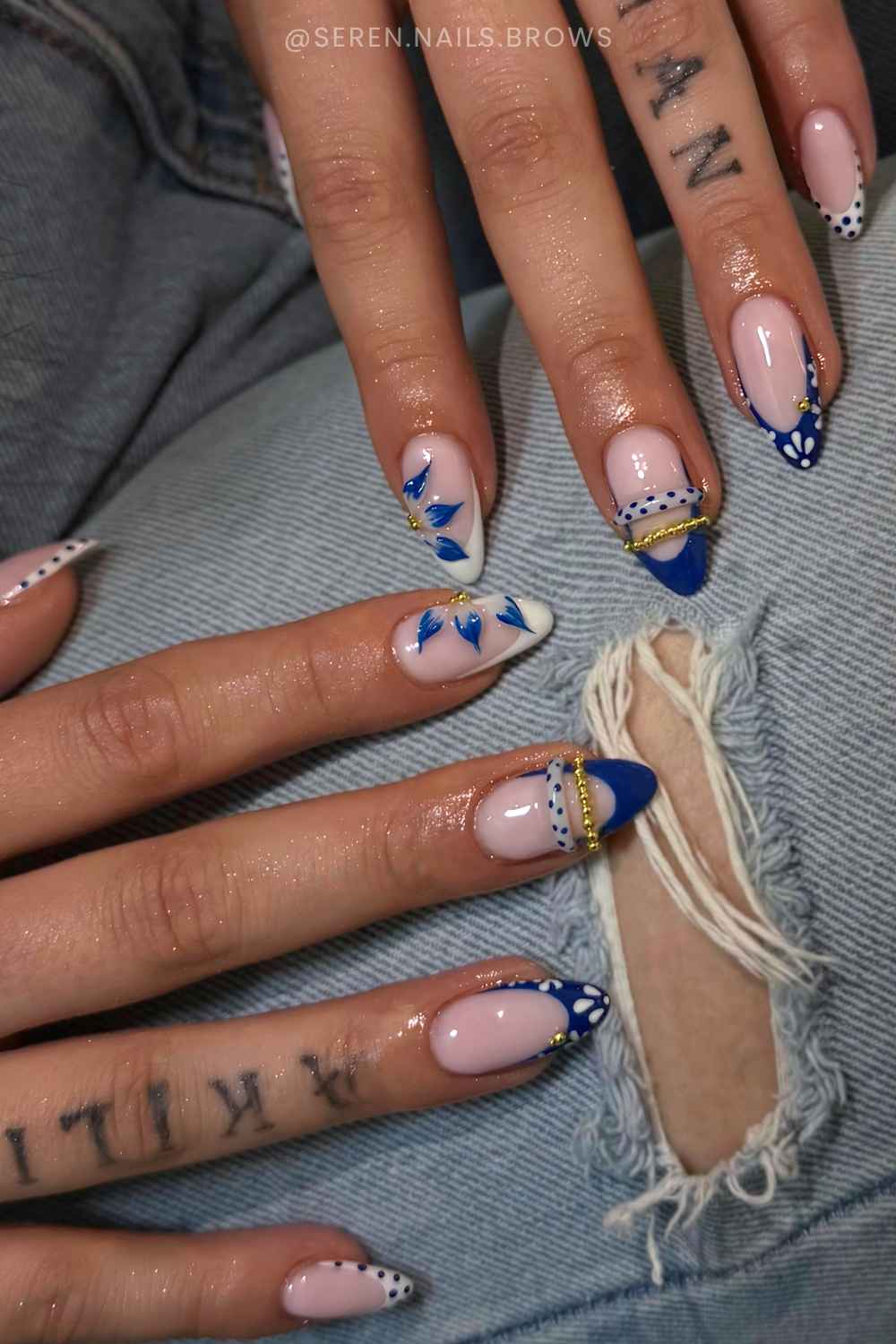 Royal blue mix and match French nails