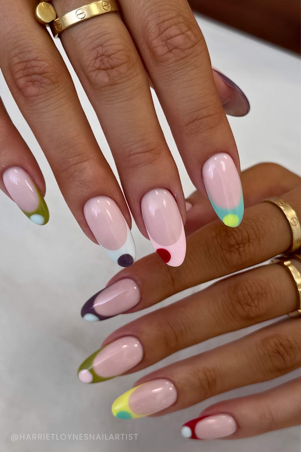 Skittle single dot French tip nails