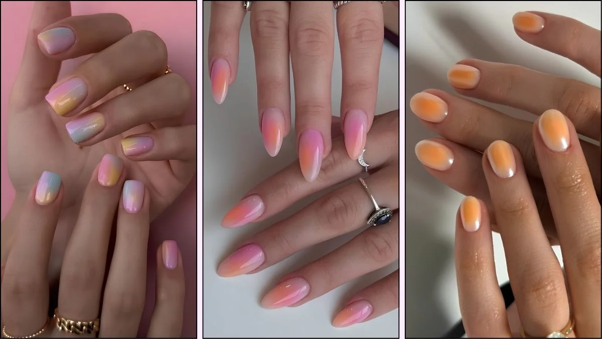 A collage of sorbet-inspired nail designs