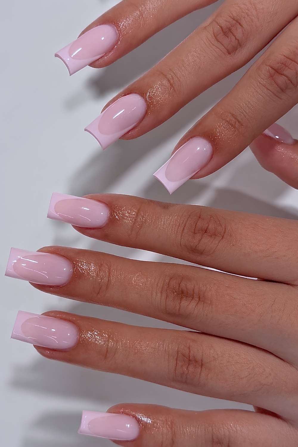 Square pink on pink French nails