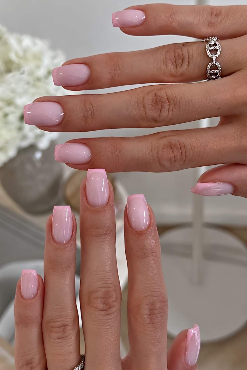 Squoval pink on pink French manicure