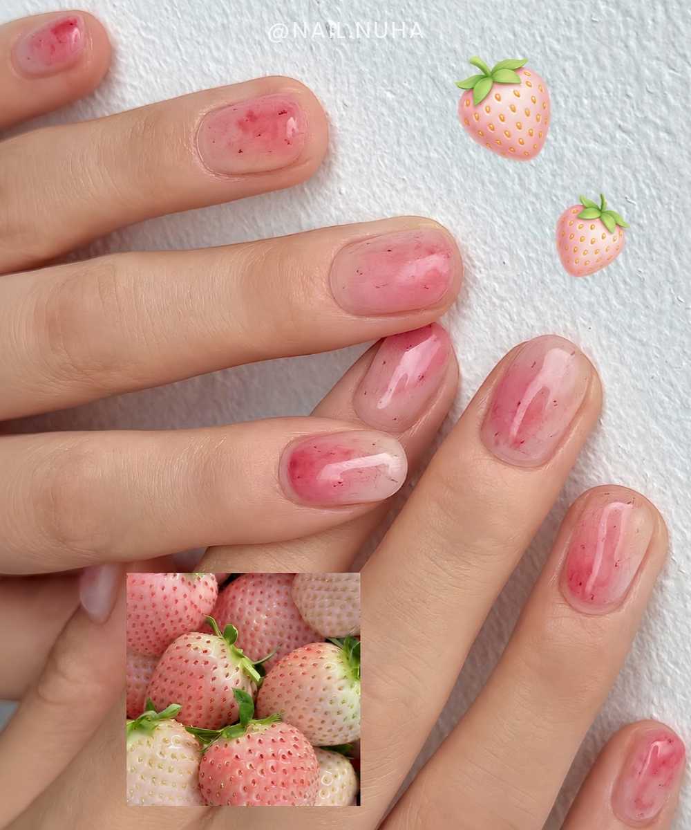 Strawberry skin inspired nails