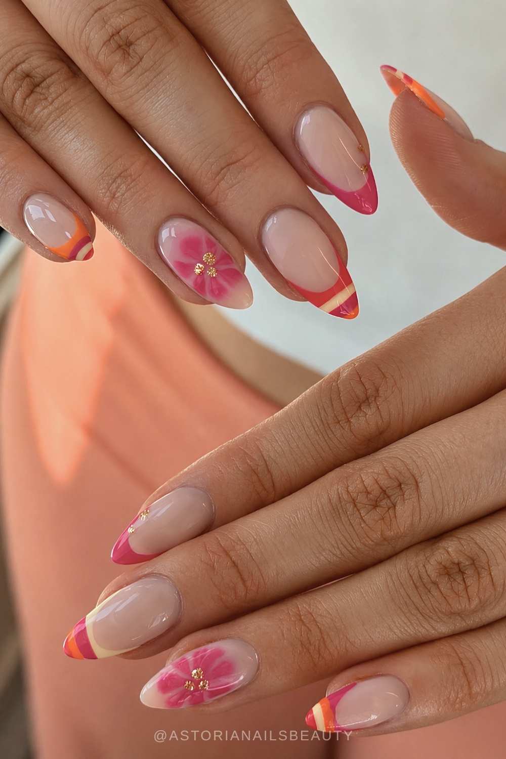 Striped mani in sunset colors