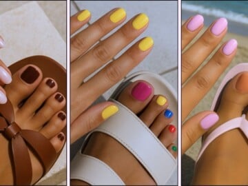 A collage of summer manicure and pedicure combinations