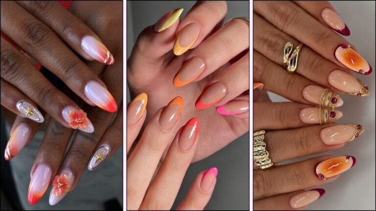 A collage of sunset inspired nails