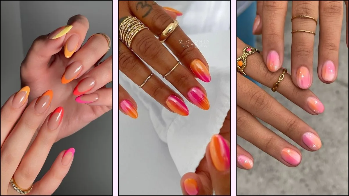 A collage of sunset nail designs