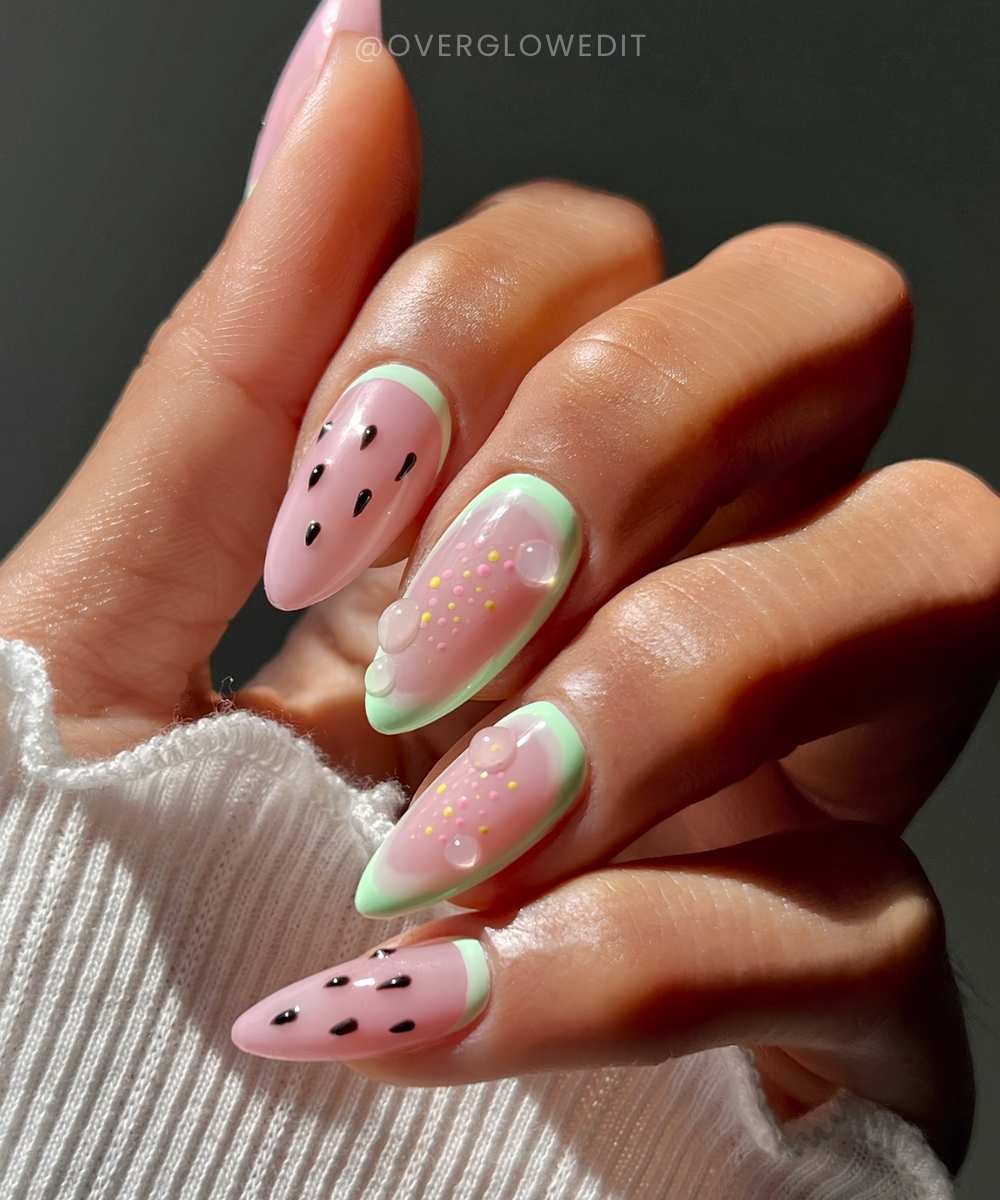 Textured watermelon nail design