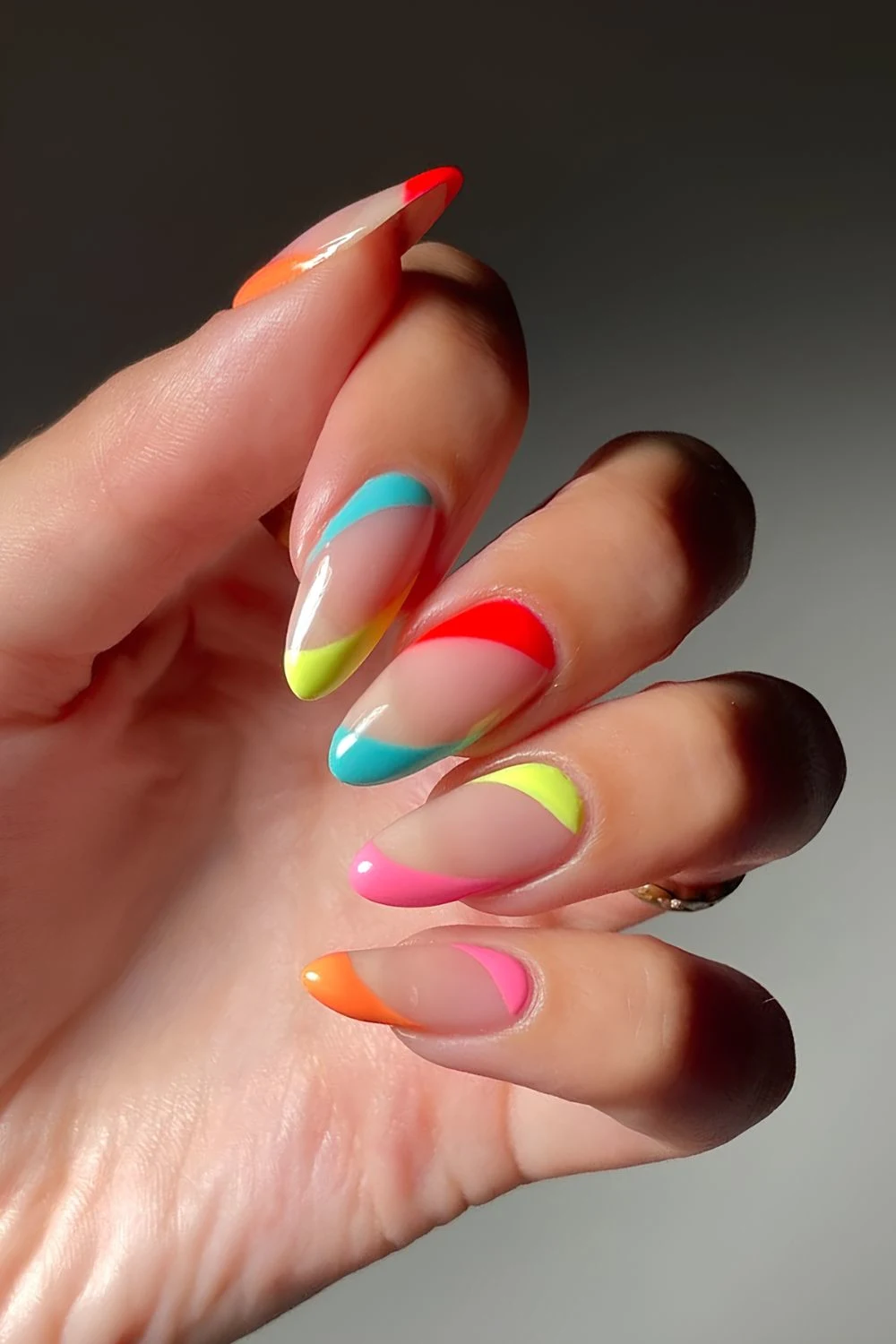 Upside down french nails in bright colors