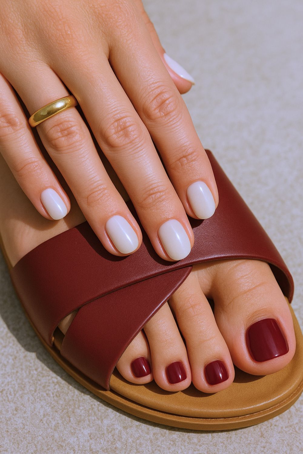 Vanilla manicure and light pink pedicure
