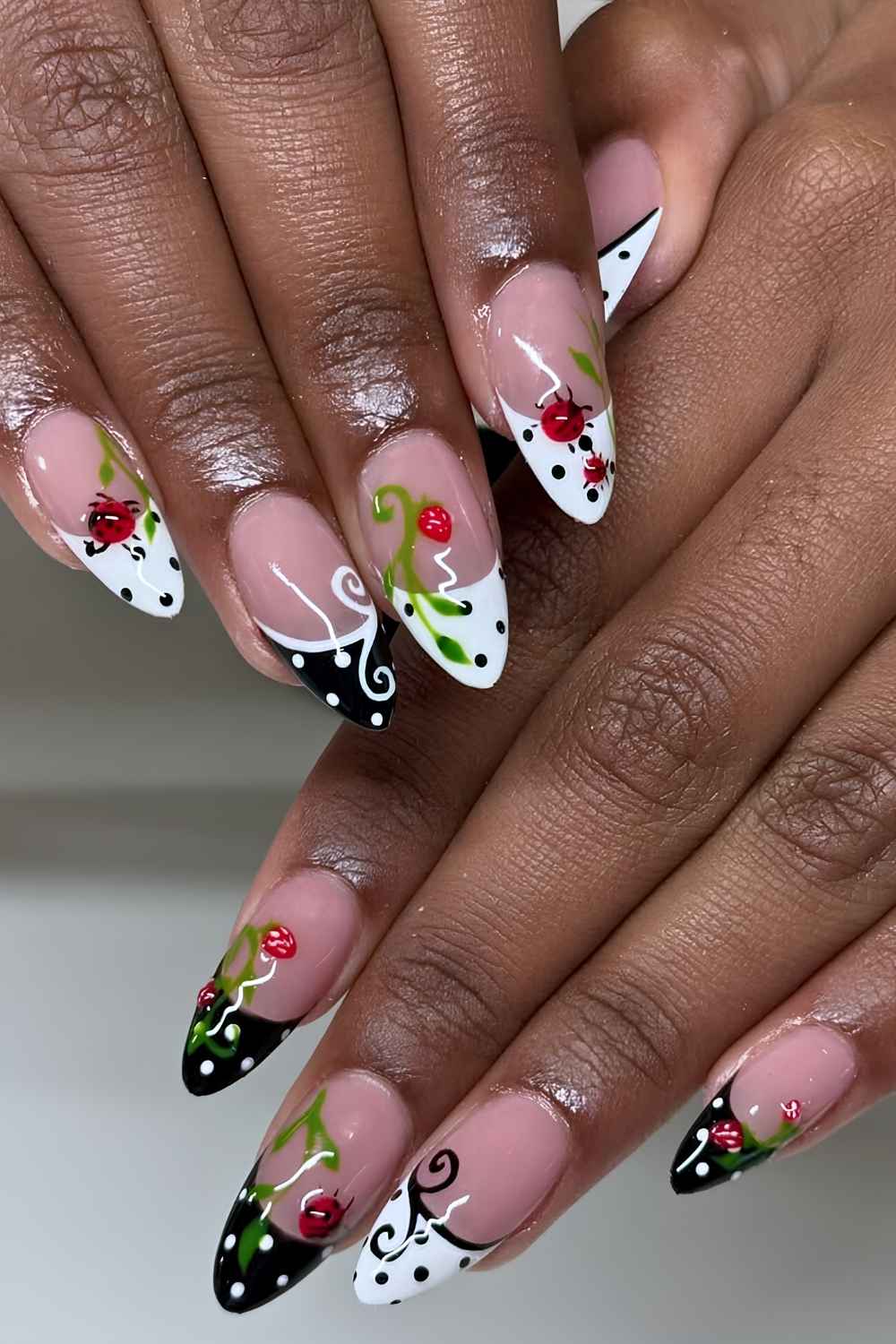 Whimiscal black and white garden inspired mani