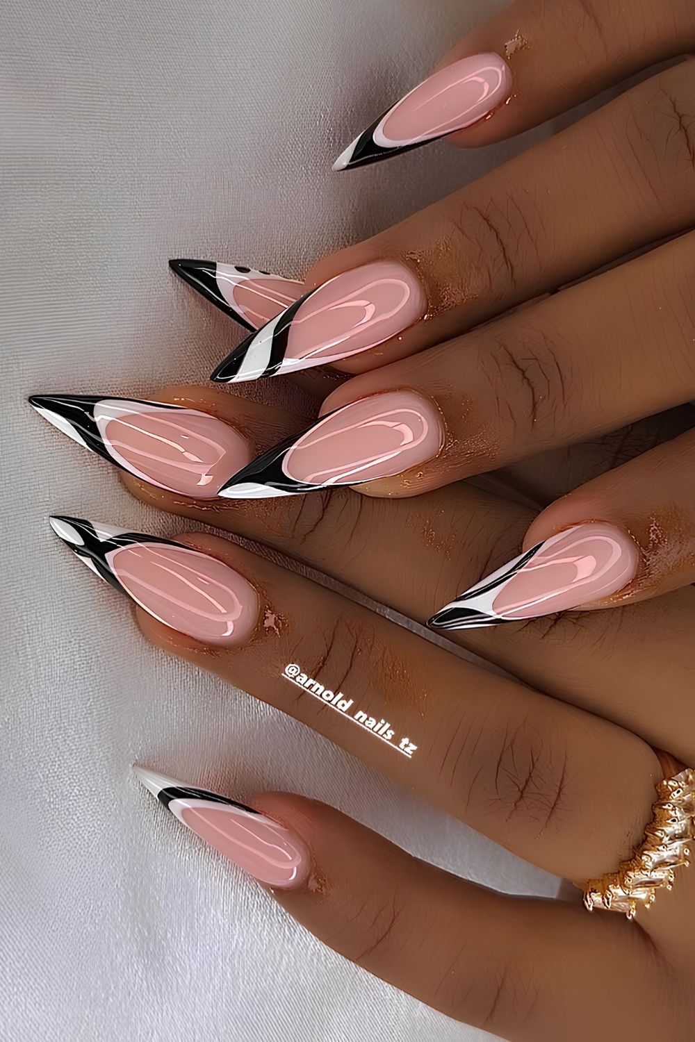 White French mani with black swirls