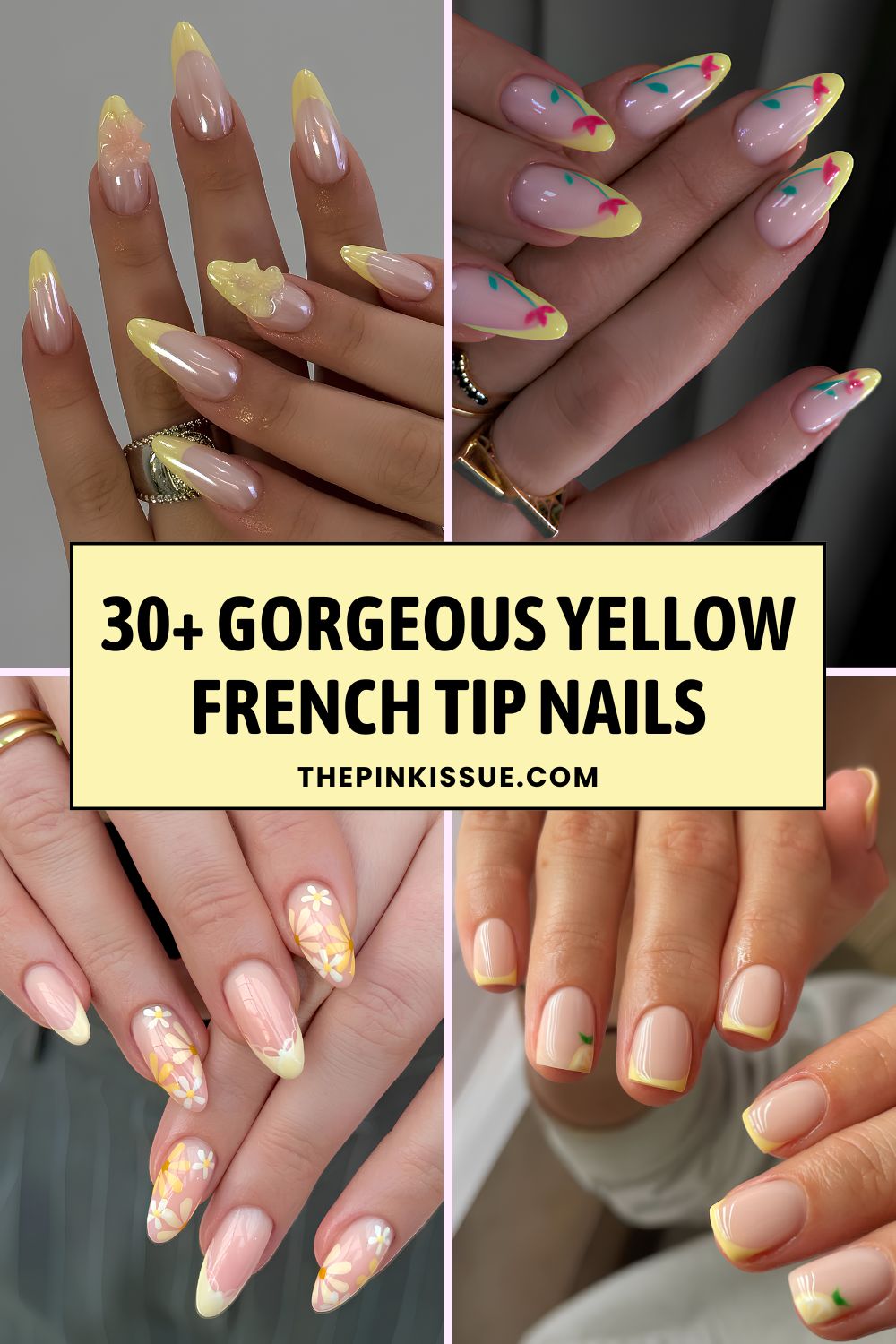 Yellow French tip nail designs Pinterest