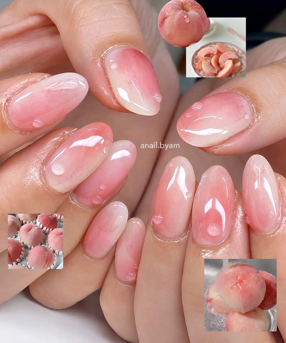Yellow and pink peach skin inspired nails