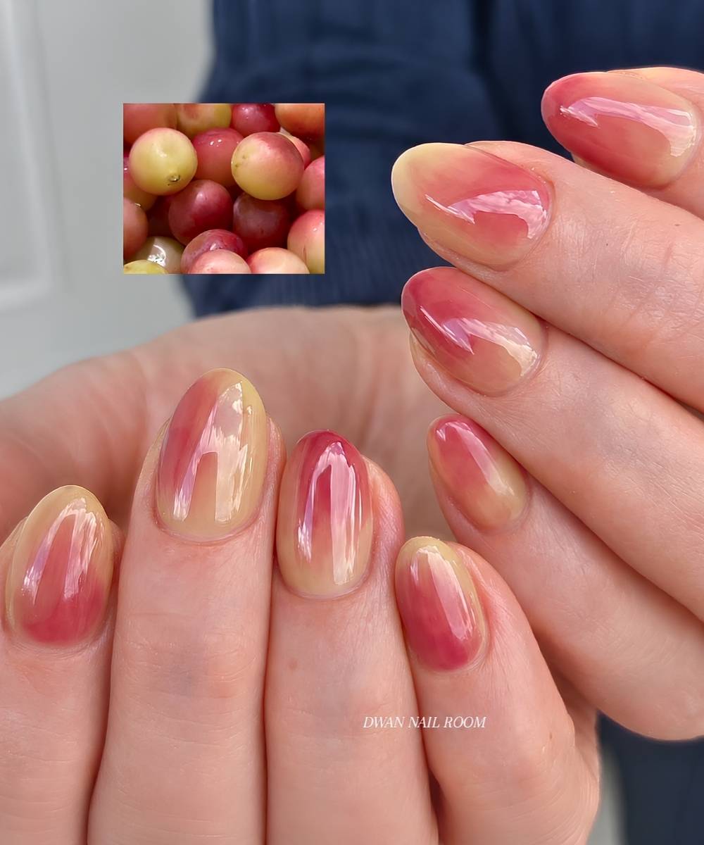 Yellow and red apple peel inspired nails