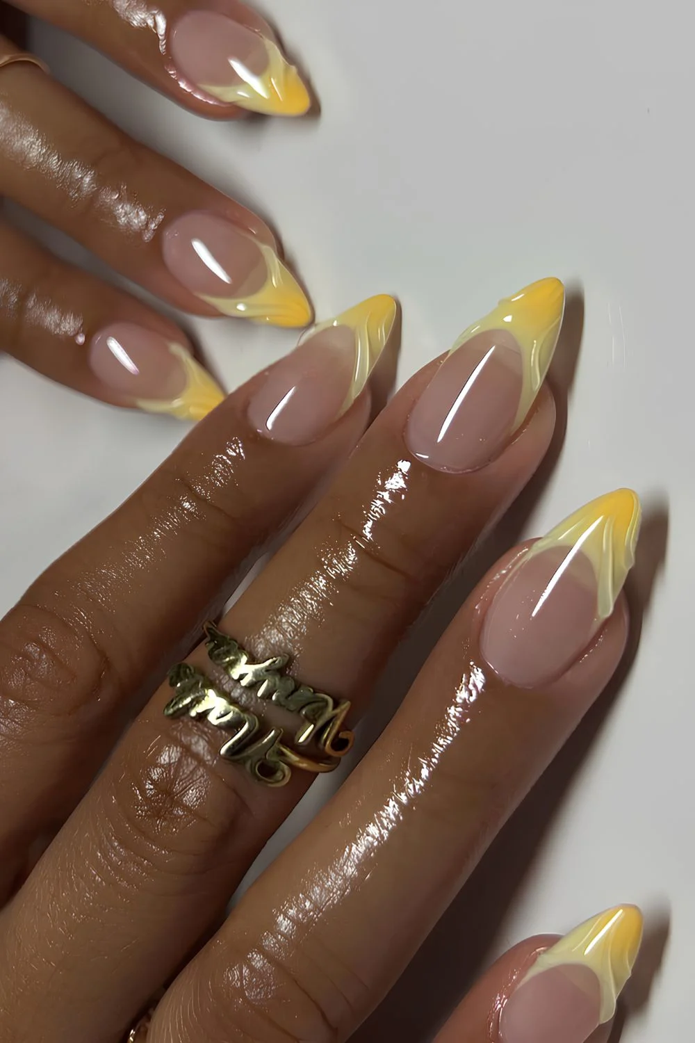 Yellow gradient French with raised swirls