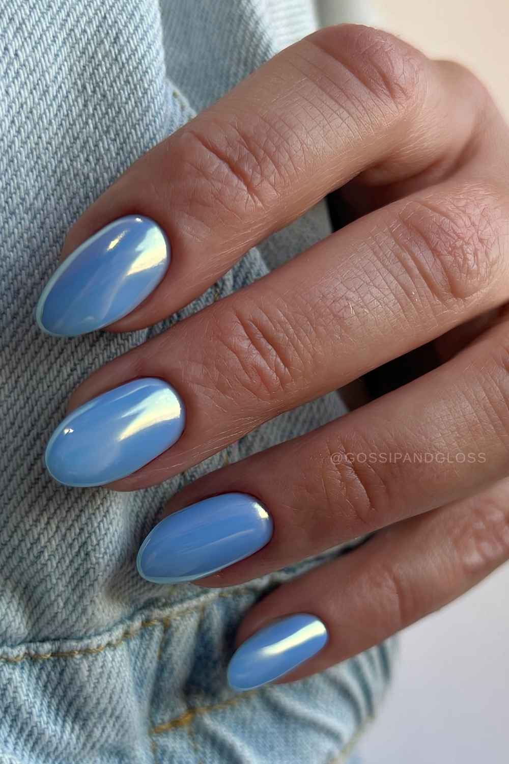 Almond mid blue chrome nails