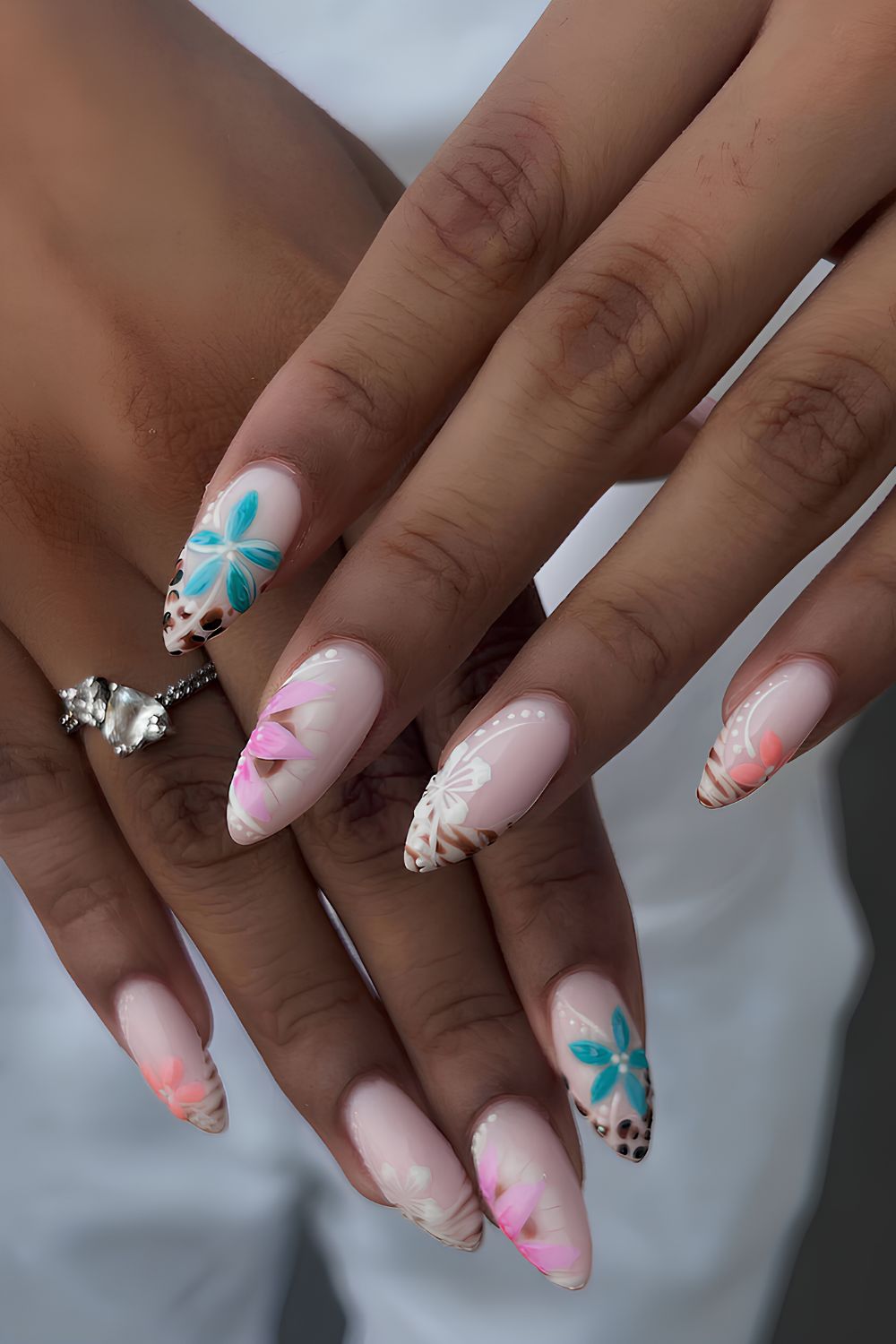 Animal print French mani with flowers
