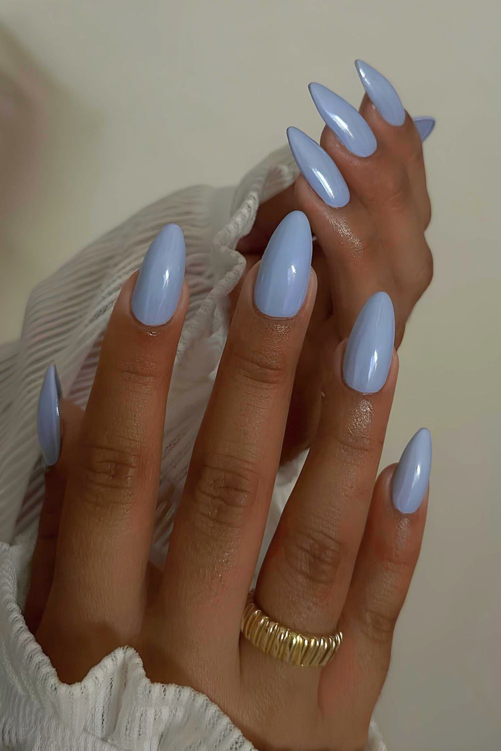 Baby blue chrome nails