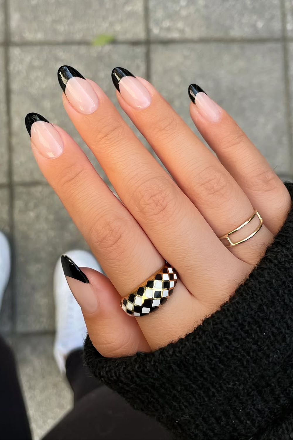 Black French tip almond nails