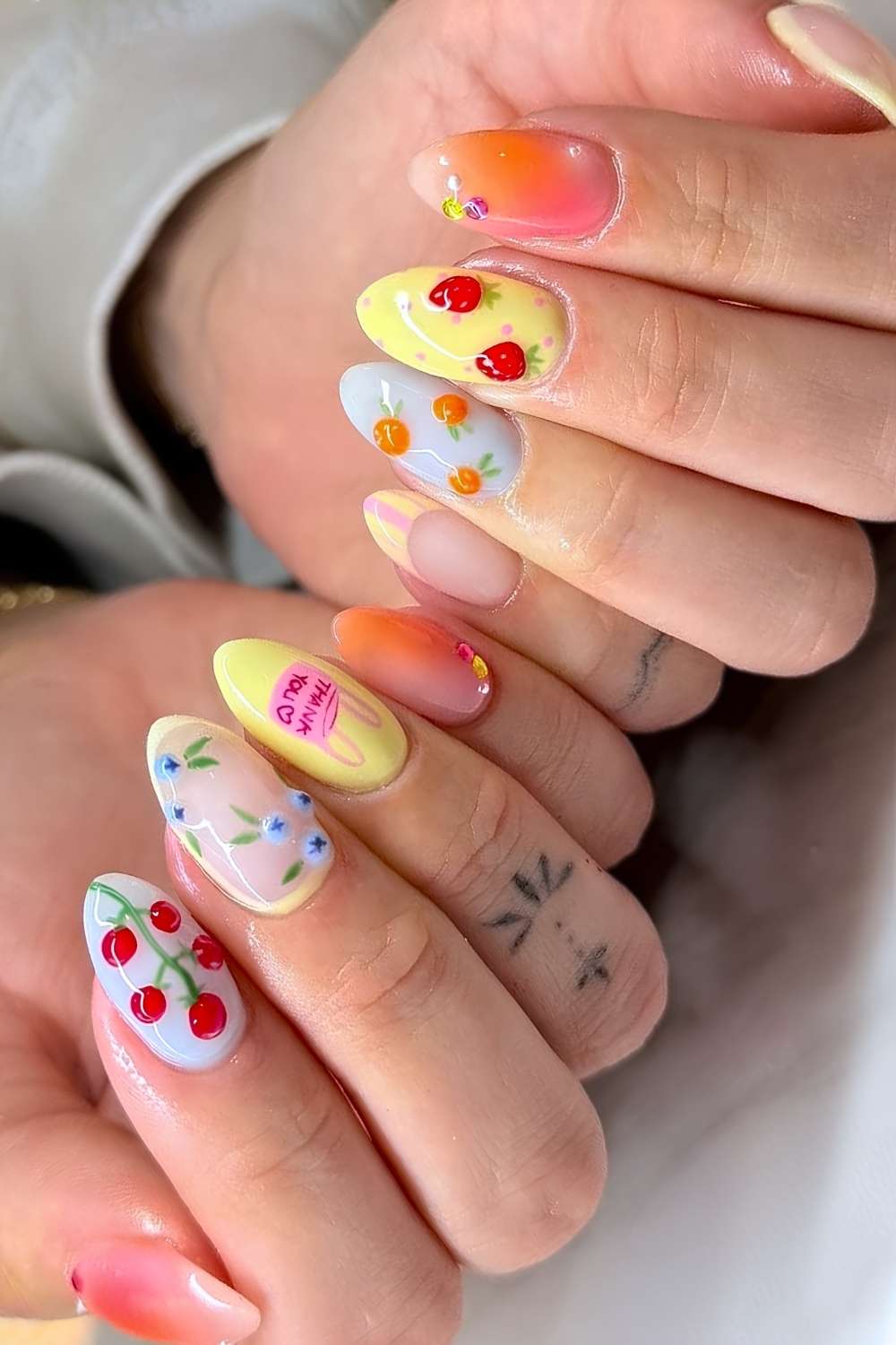 Bright and colorful picnic inspired nails