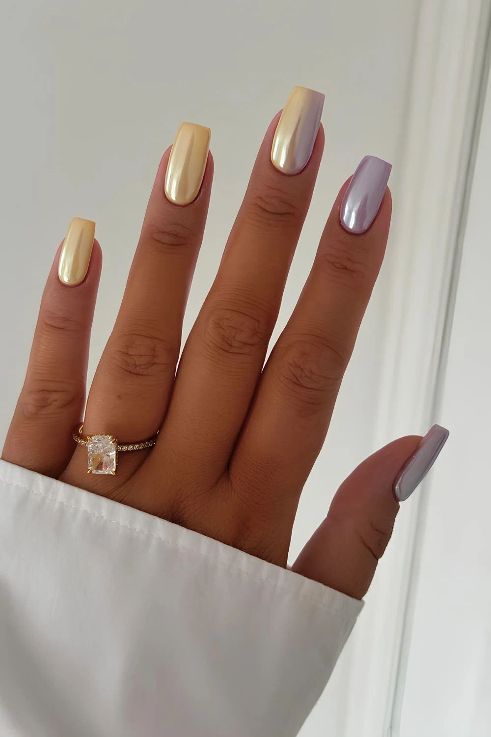 Chrome yellow and purple ombre mani