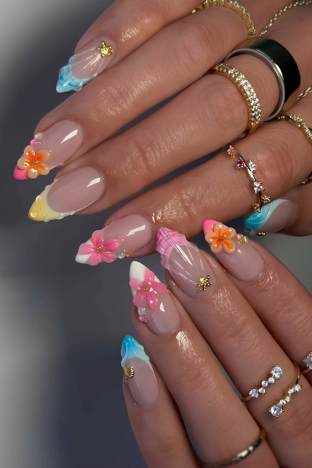 Colorful French mani with beach-core accents