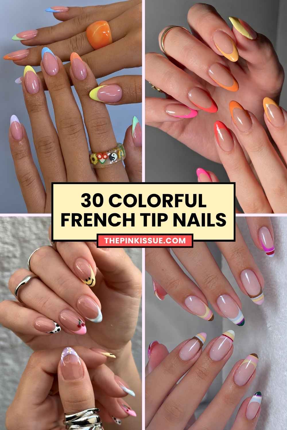 Colorful French nail inspo Pinterest