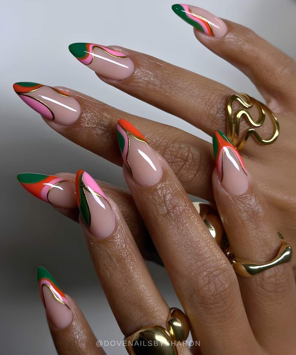 Colorful abstract French manicure